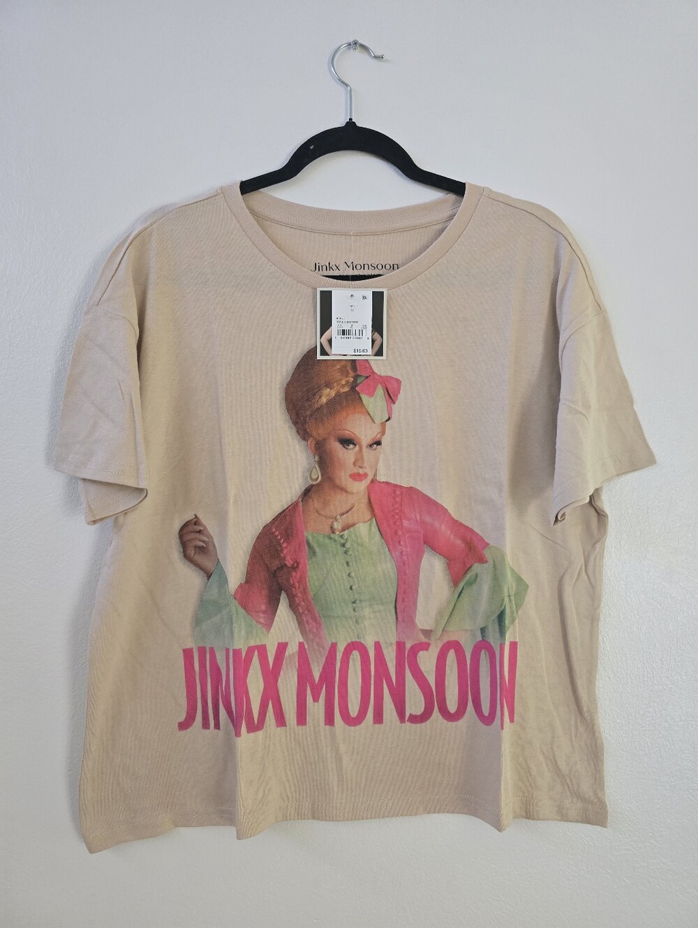 Jinkx Monsoon Graphic Tee in Beige with Pink & Green Print